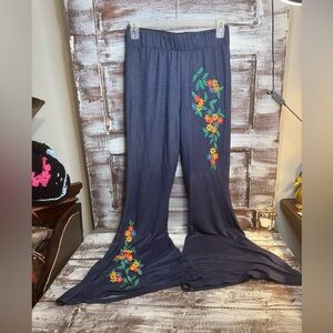 Judith March Navy Floral Flare Pants